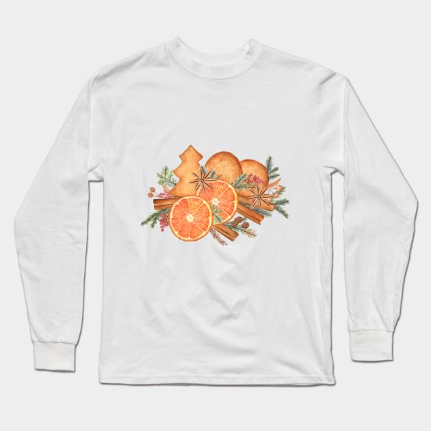 Gingerbread, spruce, oranges and spices composition Long Sleeve T-Shirt by Flowersforbear